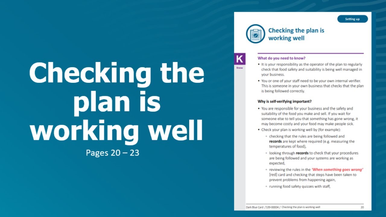 Template Food Control Plan - Checking the plan is working well
