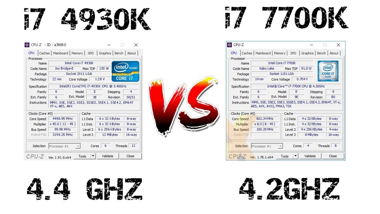 i7 4930K VS i7 7700K Cinebench R20 & CPU Z
