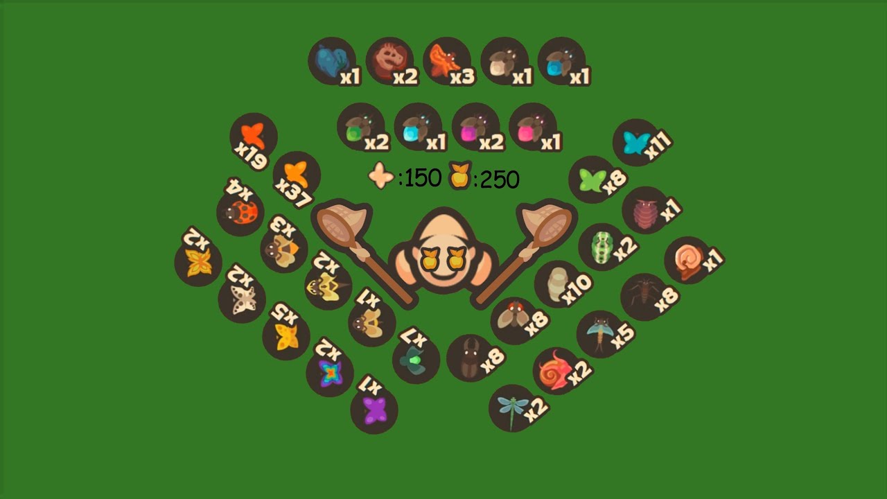 Get 150 bugs and 250 golden apples. 