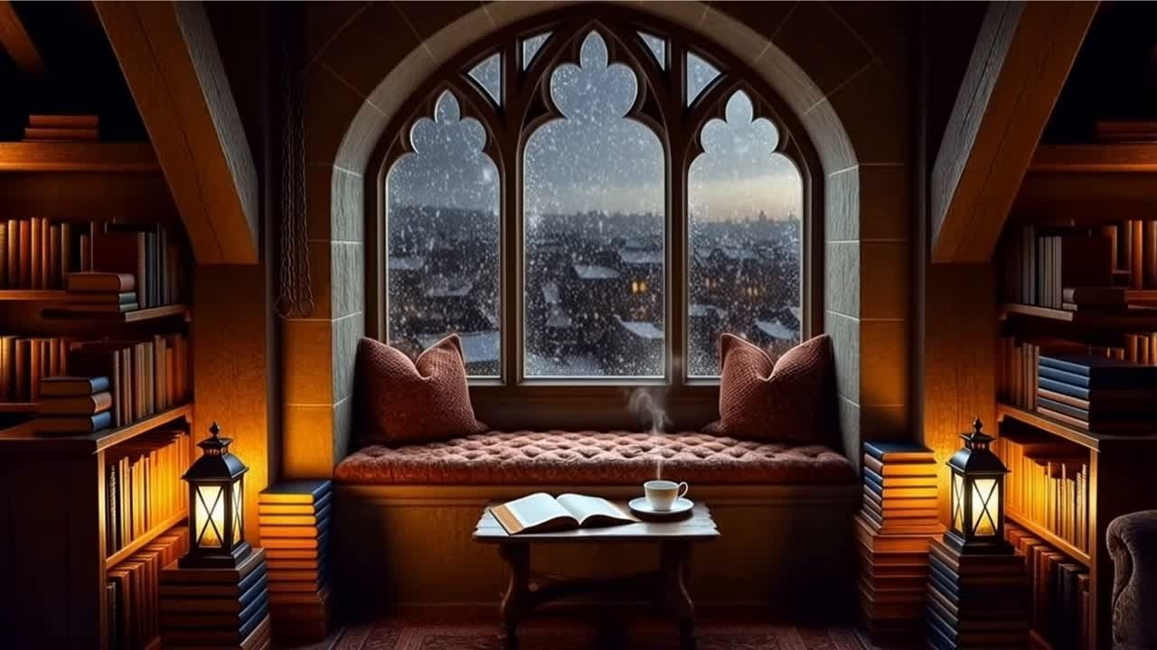 Snowy Tower Library  • Soft Piano for Study & Reading