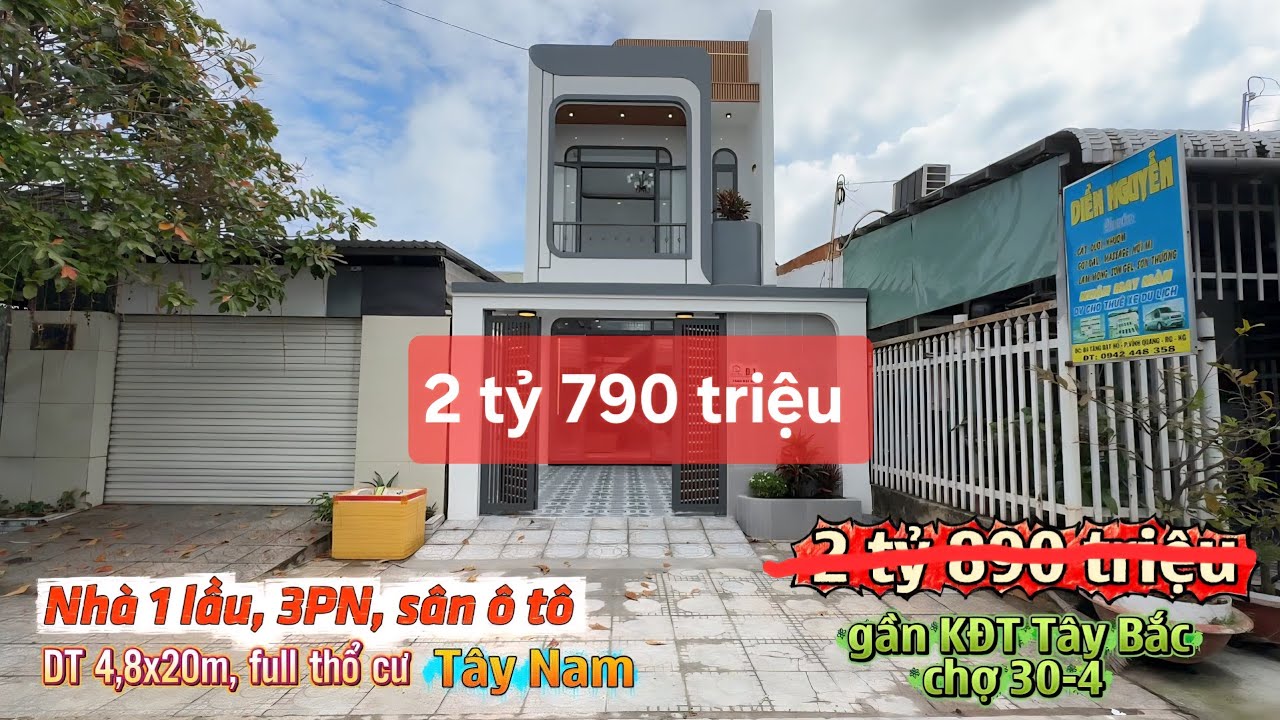 Nhà 1 lầu, 3PN, sân đậu ô tô, full nội thất, gần KĐT Tây Bắc, Rạch Giá