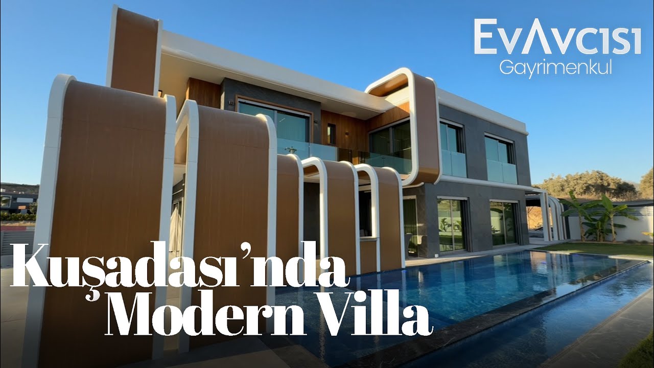 Kuşadası'nda Satılık Fütüristik Çizgilere Sahip Villa | Sinema, Hamam, Sauna, Havuz, Deniz Manzarası