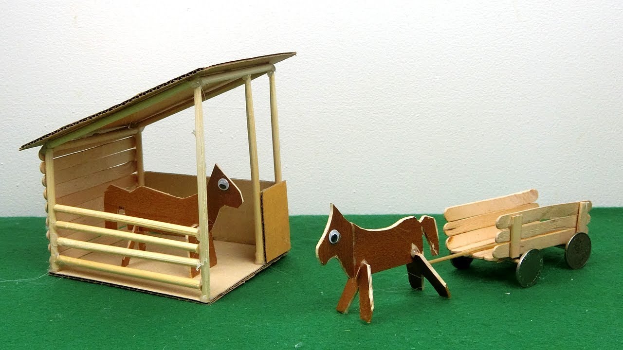 DIY Horse Stables & Cart | Easy Popsicle Stick Crafts
