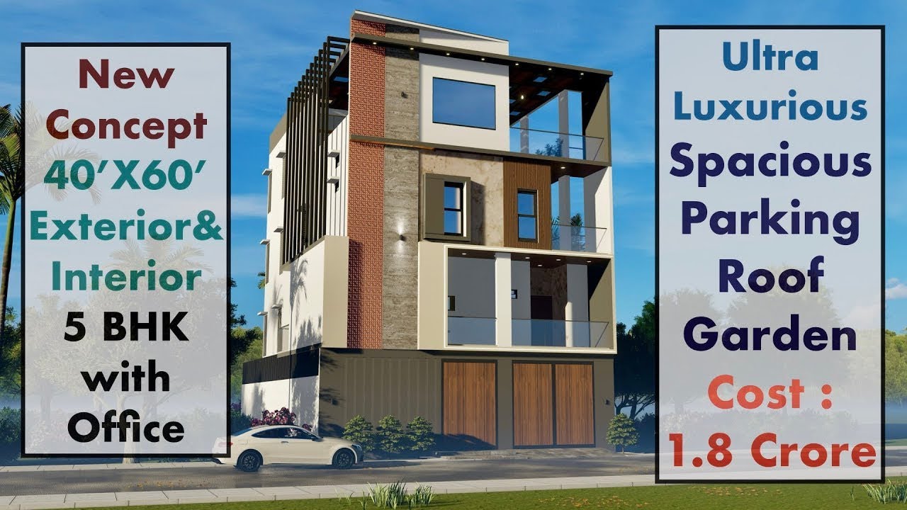 40'X60' Triplex House Design with Roof Garden | 2400 Sqft House Plan | 12X18 Meters Luxury Home 3D