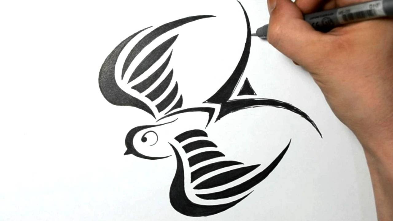 How to Draw a Swallow - Tribal Tattoo Design Style