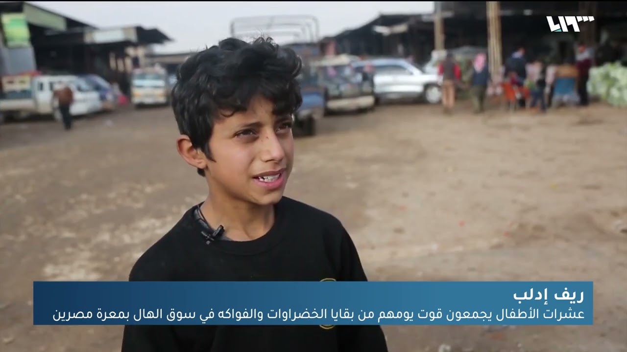 أطفال يجمعون قوت يومهم من بقايا الخضراوات والفواكه في معرة مصرين