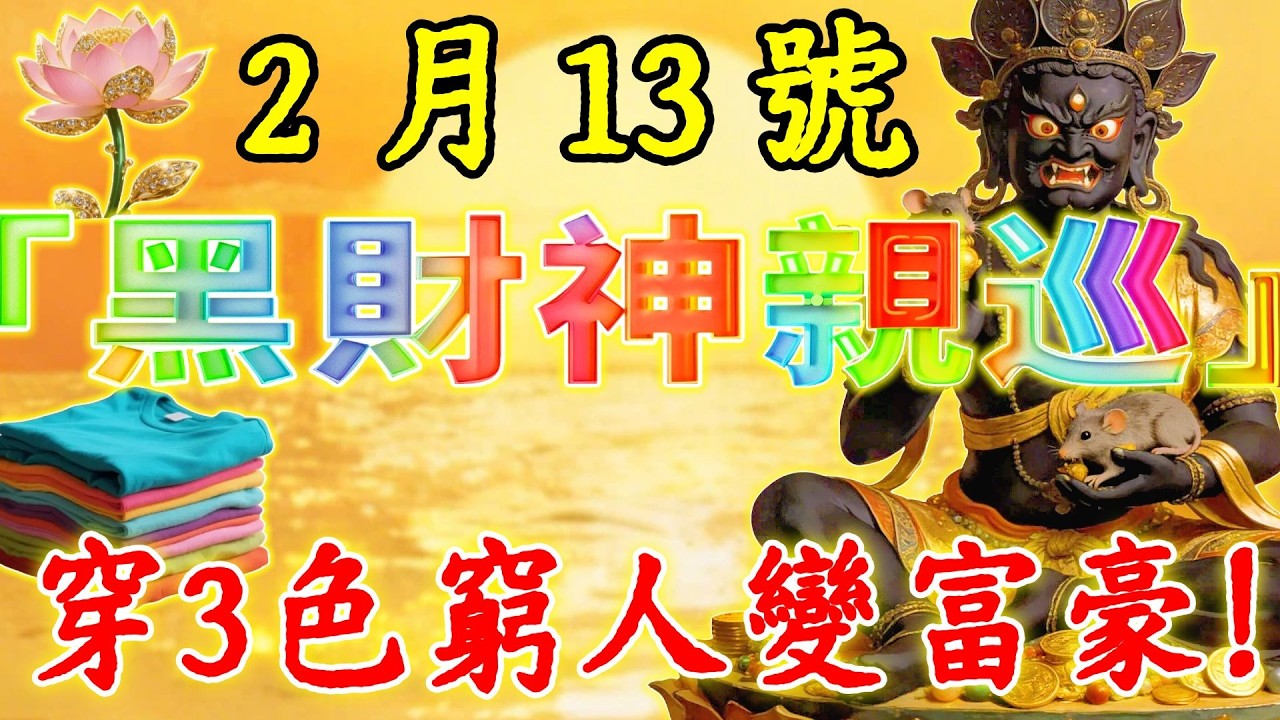 “宇宙最強偏財”！2 月 13 號，臘月二十六，「黑財神親巡」，“財神之王降臨人間”！偏愛窮人，當天穿上這3色衣服第二天必降橫財，窮人也能翻身變富豪！#佛陀#佛學#佛教#禪修#佛法