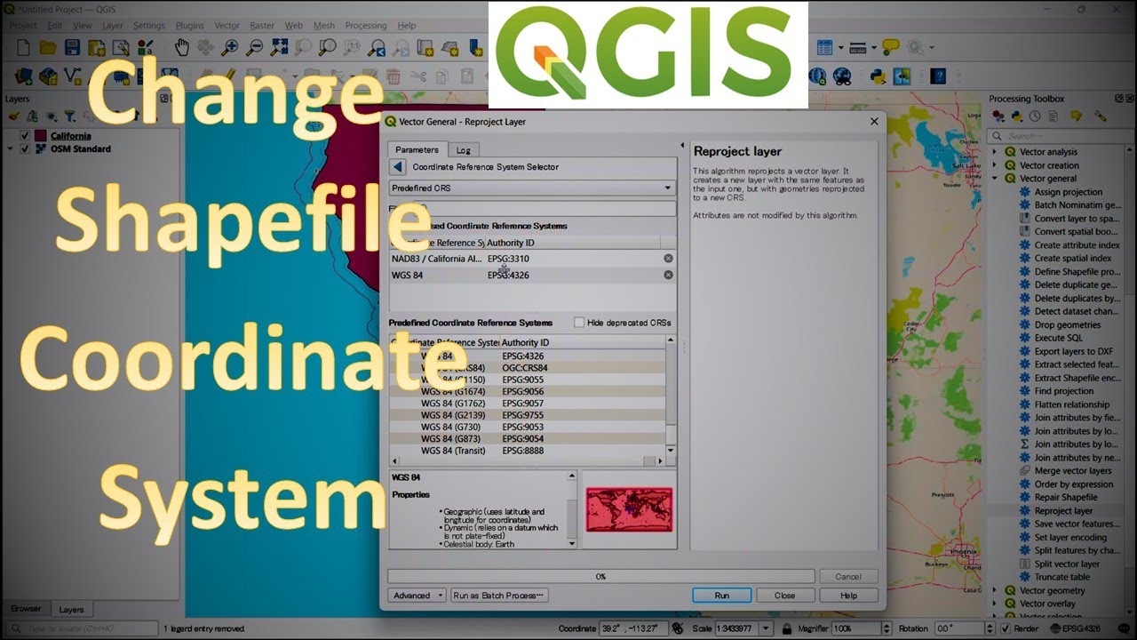 How to change Coordinate Reference System (CRS) of a Shapefile in QGIS