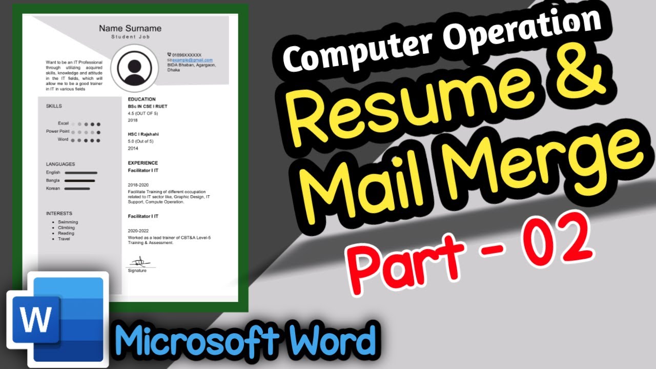 Resume and Mail merge using MS Word(Part-2) | Computer Operation | NSDA | BTEB