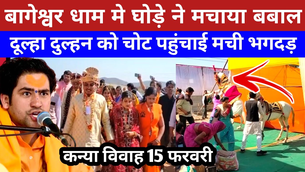 बागेश्वर धाम में घोड़े ने मचाया बबाल दूल्हा दुल्हन को चोट पहुंचाई मची भगदड़ bageshwar dham sarkar ll