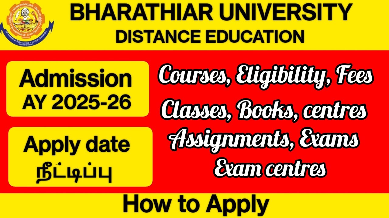 Bharathiar University distance education Admission AY 2025-26 | ODL / OL July admission 