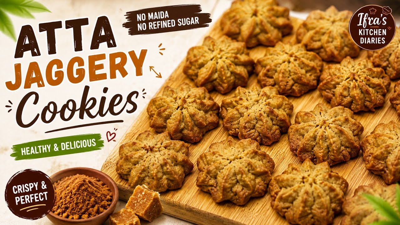🍪 Atta Jaggery Cookies Recipe | Gehu Ke Atta Aur Gud Se Crispy Cookies | Eggless Cookies