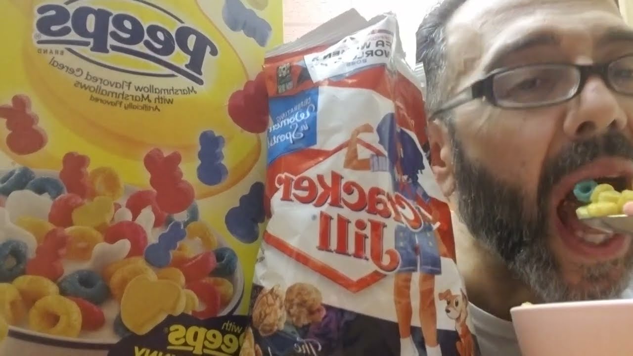 ASMR. Eating Peep's Cereal with Cracker Jacks.