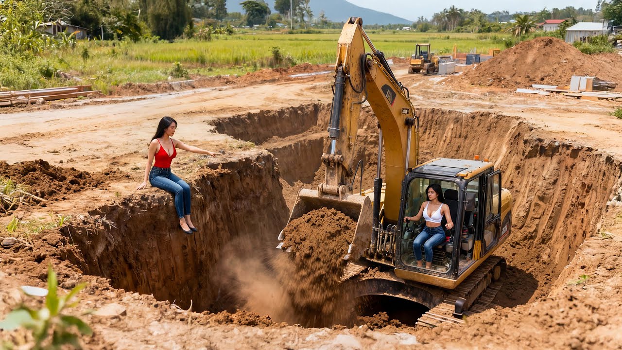 TIMELAPSE -- Building a Fish Pond Using Excavator and Truck from Start to Finish