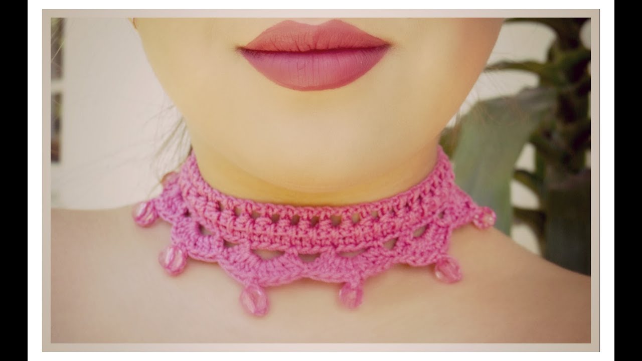 DIY GARGANTILLA ROSA CON PIEDRITAS  TEJIDA A CROCHET FACILISIMA DE HACER