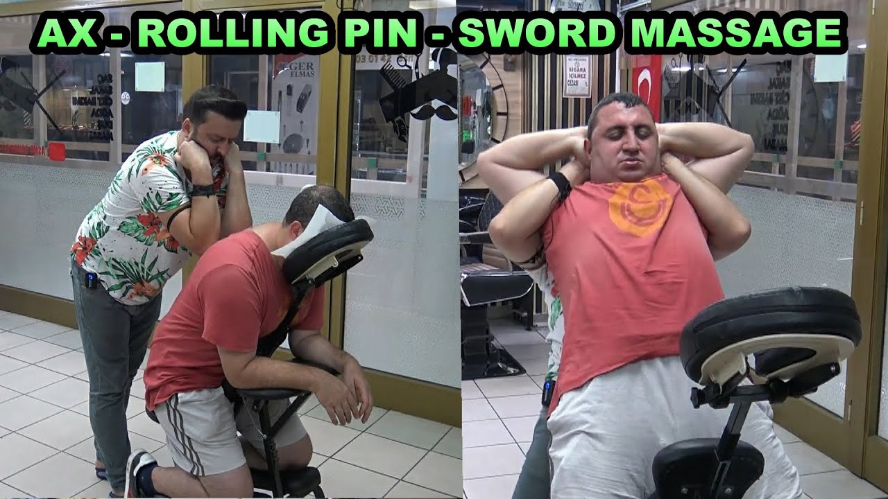 ASMR BARBER 💈 BACK CRACK 💈 head, back, rolling pin, ax, elbow, sword, arm, foot, leg massage #asmr