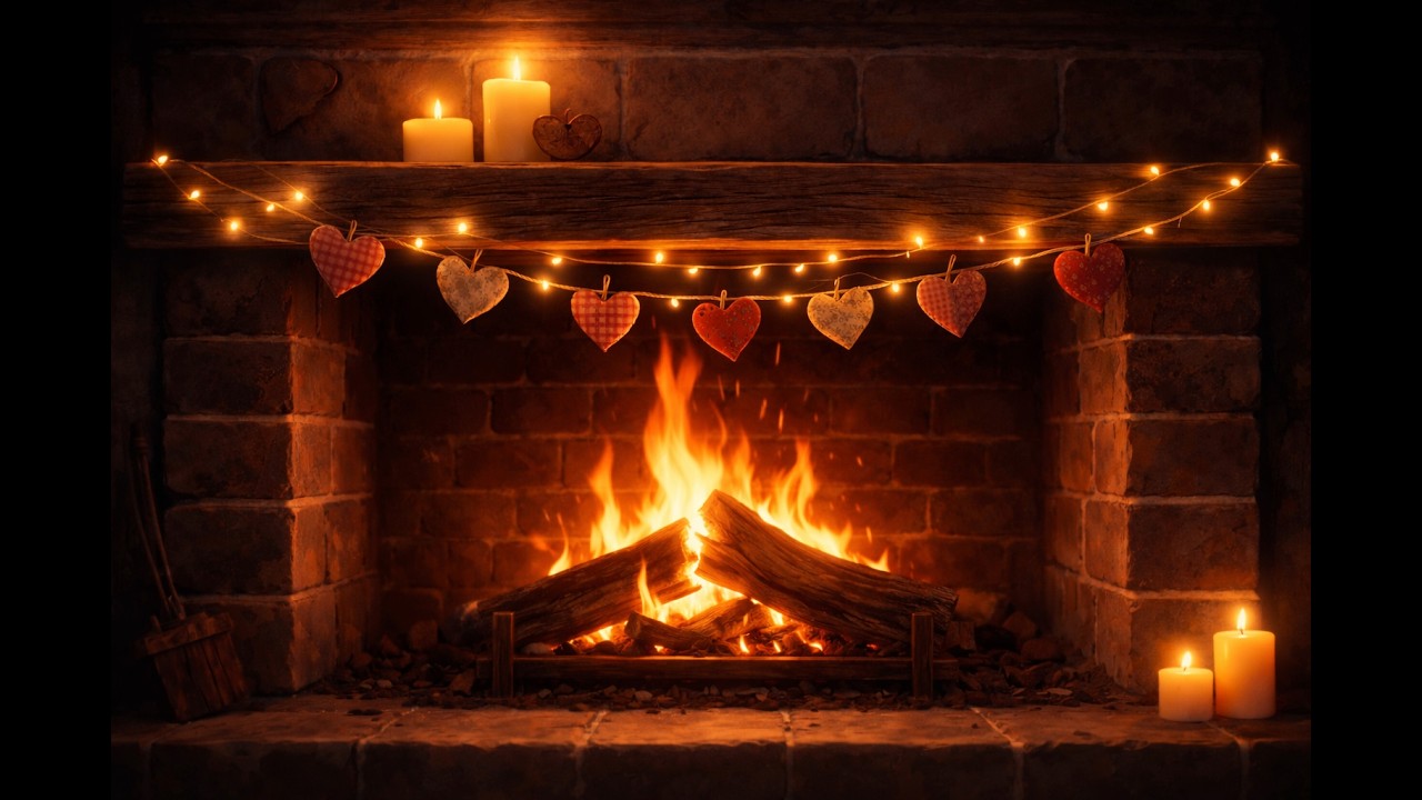 Cozy Valentine's Day Fireplace 🔥 2 Hrs Soft Fire, Candlelight & Romantic Ambience, No Music