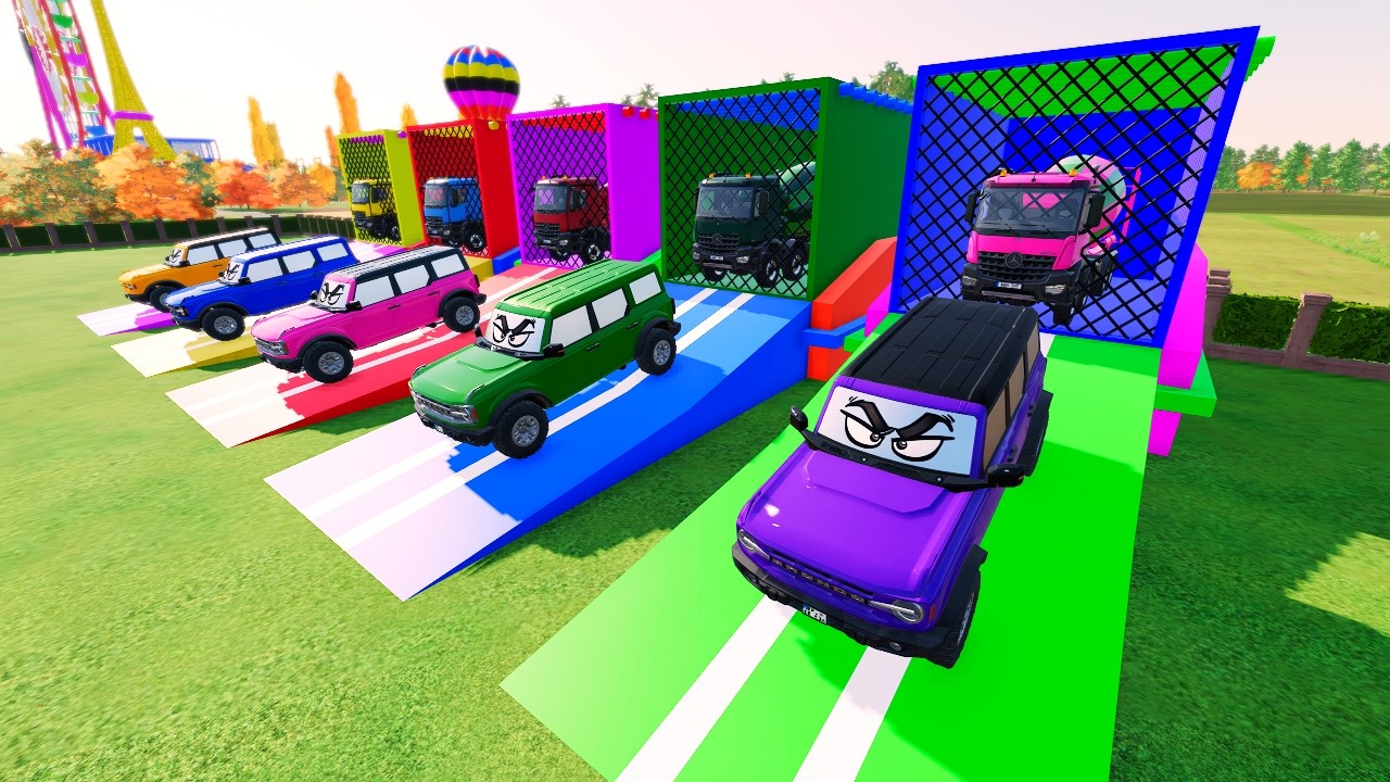Garage with Colors | COLORFUL JEEP BRONCO COLLECTION Transported by DOUBLE FLATBED