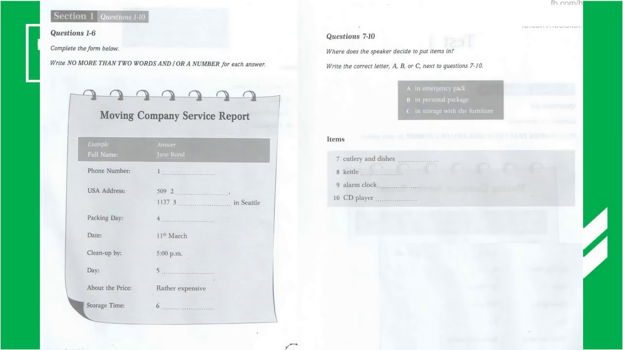 IELTS listening  Recent Actual Test Vol 1 # Test 1 FULL & Answer key