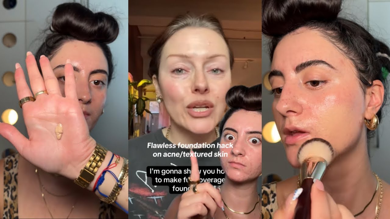 HOW TO make full coverage foundation look like SKIN MAKEUP HACK + wear test on acne/textured skin
