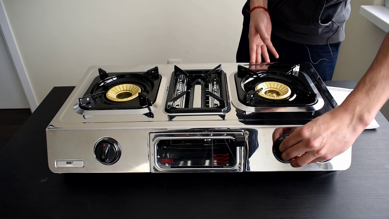 Газовая плита NJ GC-87 для кемпинга, из нержавеющей стали, с 3 конфорками, грилем и духовкой, 9,7...