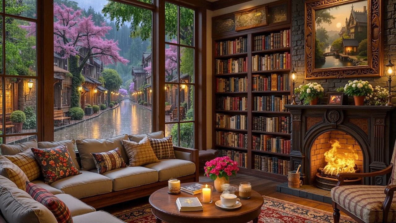 March Rainy Coffee Shop Jazz ☕ Warm Jazz Piano & Fireplace Sounds for Study & Focus