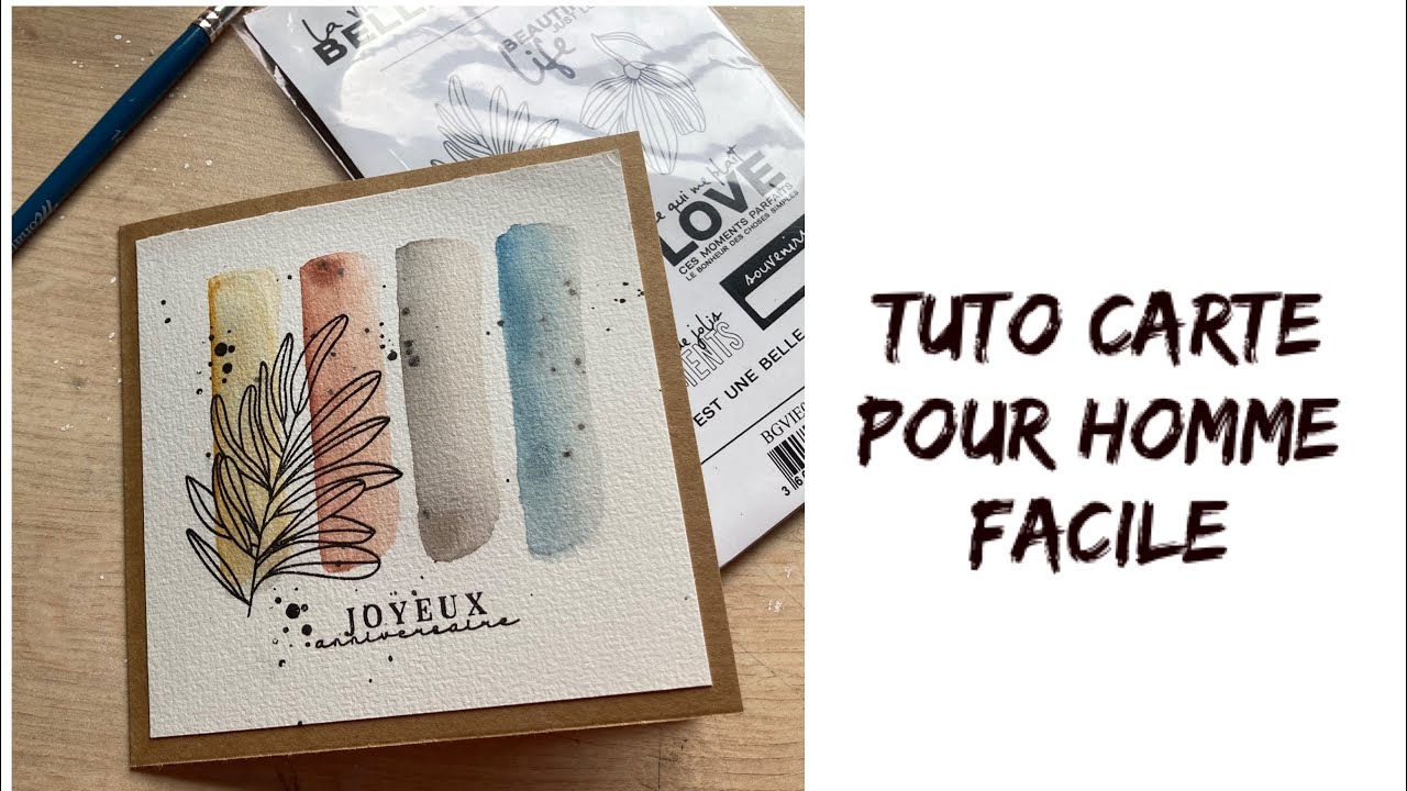 Tuto carte anniversaire craft homme/ masculine avec espace chèque/ billet facile et rapide aquarelle