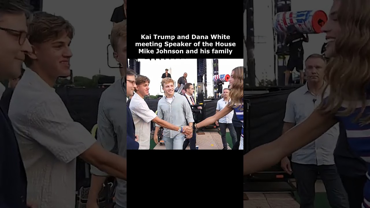 Kai Trump and Dana White meeting Speaker of the House Mike Johnson and his family at UFC Freedom 250