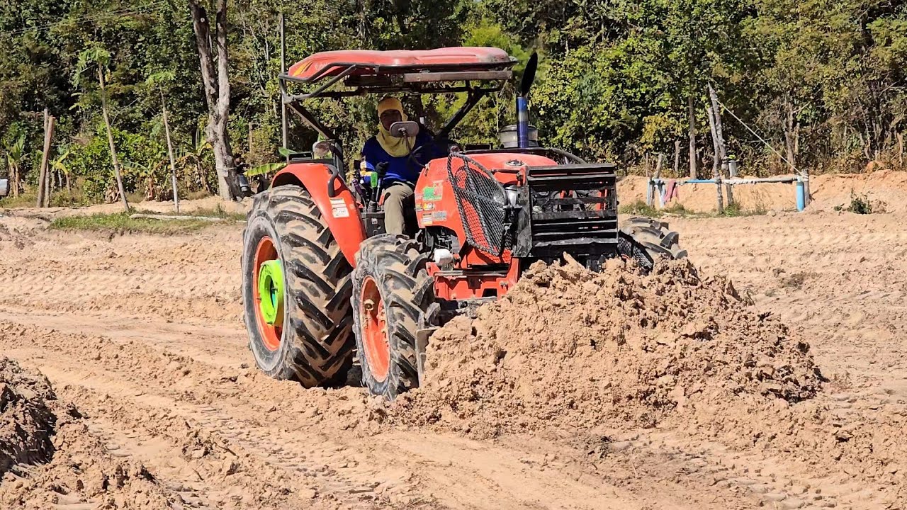 ลากดินยาวๆงัดเสริมคันนากับเจ้าเวทเขียวKubota M9540