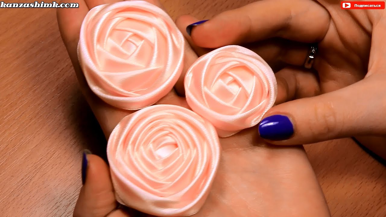 Как сделать розу из атласной ленты для свадебного букета? Мастер класс / DIY Satin Ribbon Rose