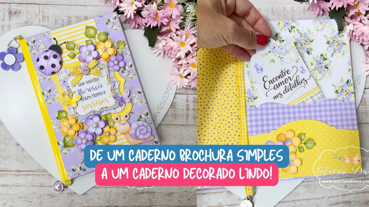 Como encapar um caderno brochura pequeno com papel decorado | Kit Digital Entre Pétalas