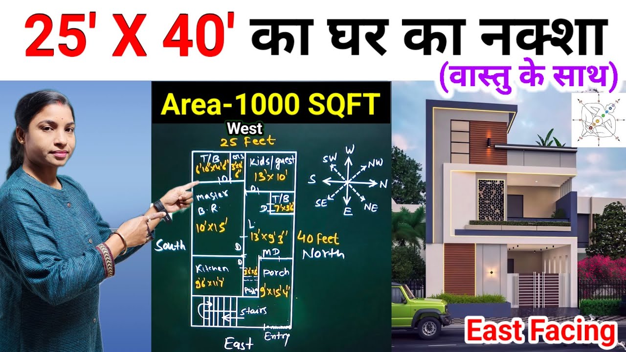 25' X 40' घर का नक्शा 2BHK | 25' X 40' House Design |1000 Sqft Ghar ka Naksha | East Facing House 🏡👌