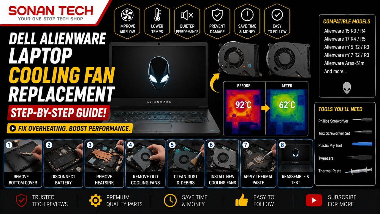 Dell Alienware Laptop Cooling Fan Replacement &ndash; Step-by-Step Guide | SONAN TECH