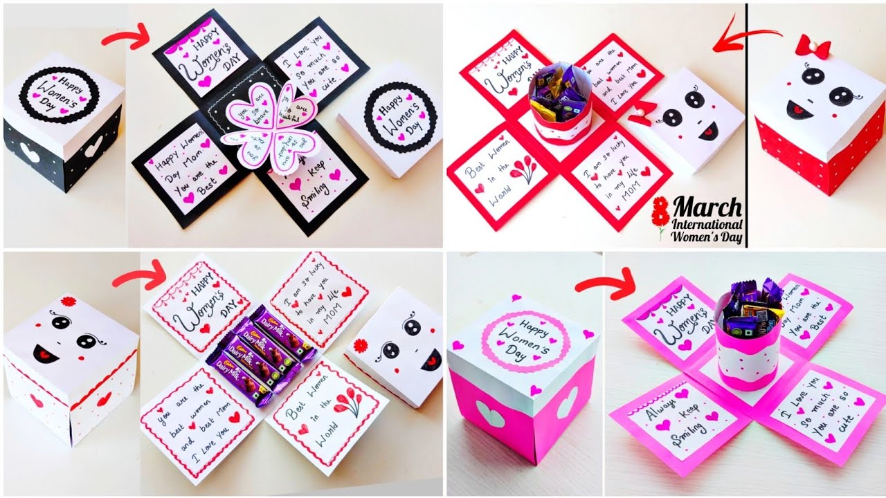 DIY 4 Women's day card ideas 2026 / Women's day card making handmade/ Women's day gift box