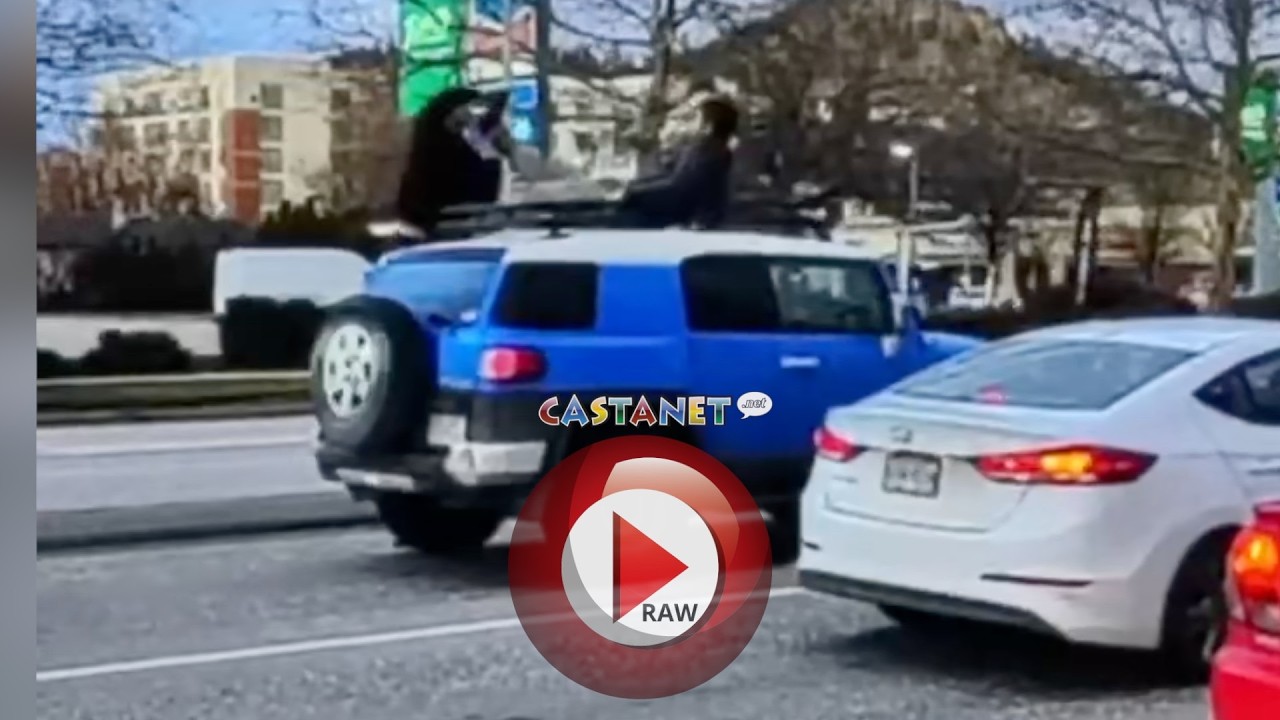 RAW: Man forced off roof SUV in the middle of Highway 97 in Kelowna