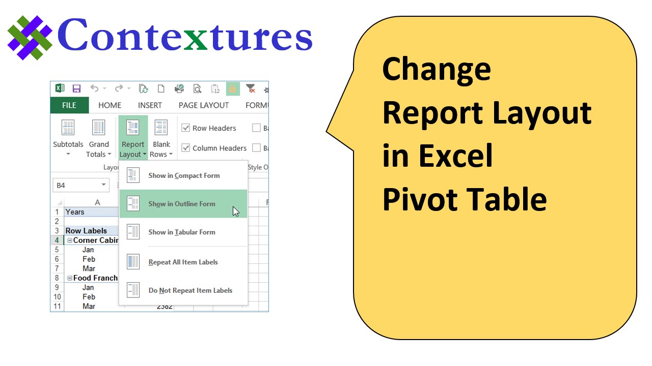 Change Excel Pivot Table Report Layout