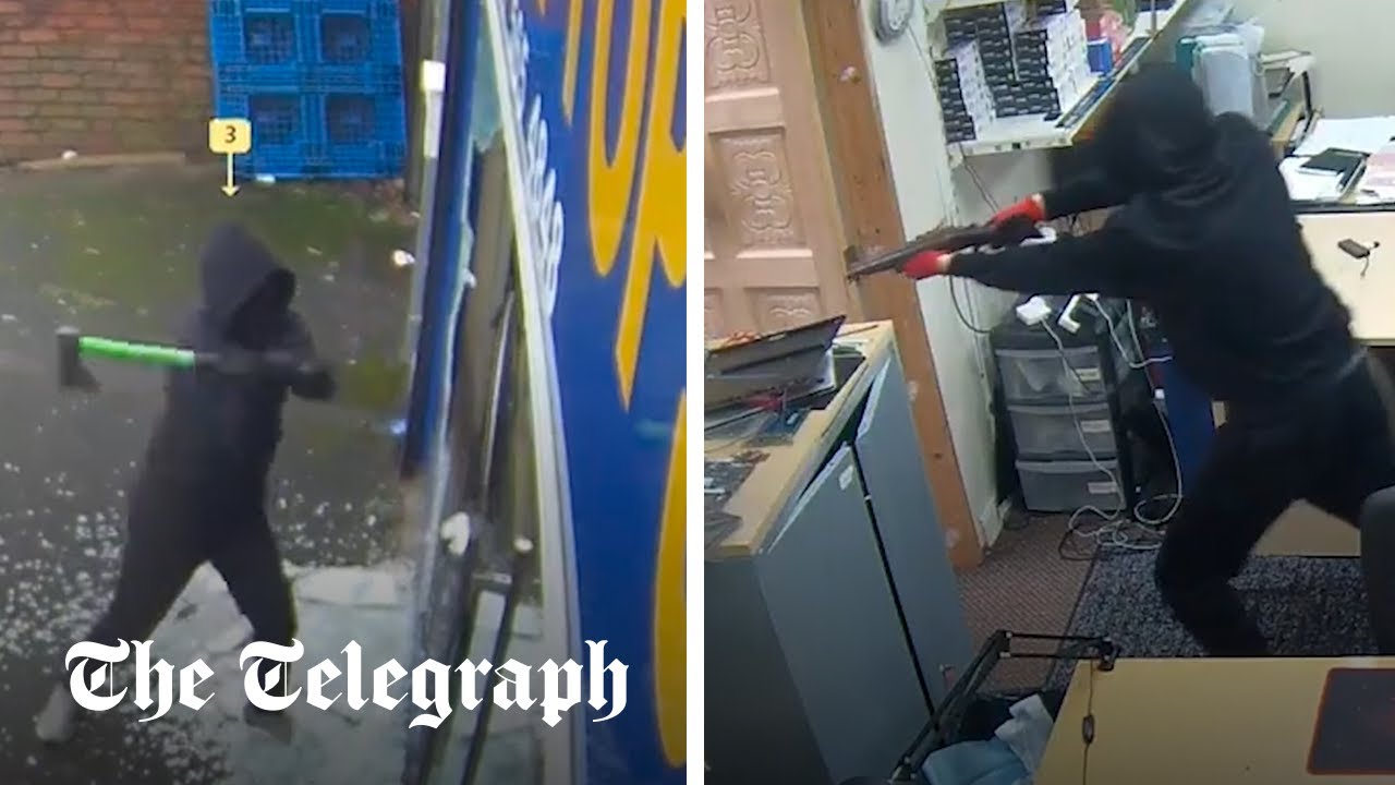 Masked attackers with shotguns smash computer shop with axes