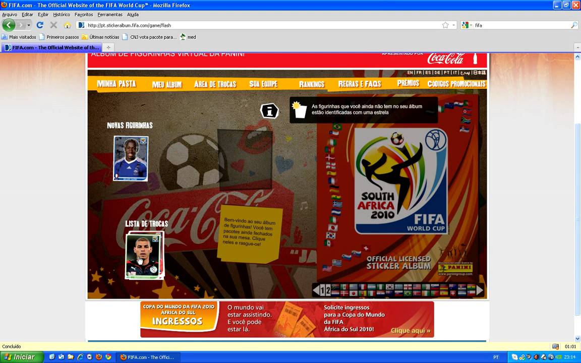 Album de figurinhas da Copa 2010