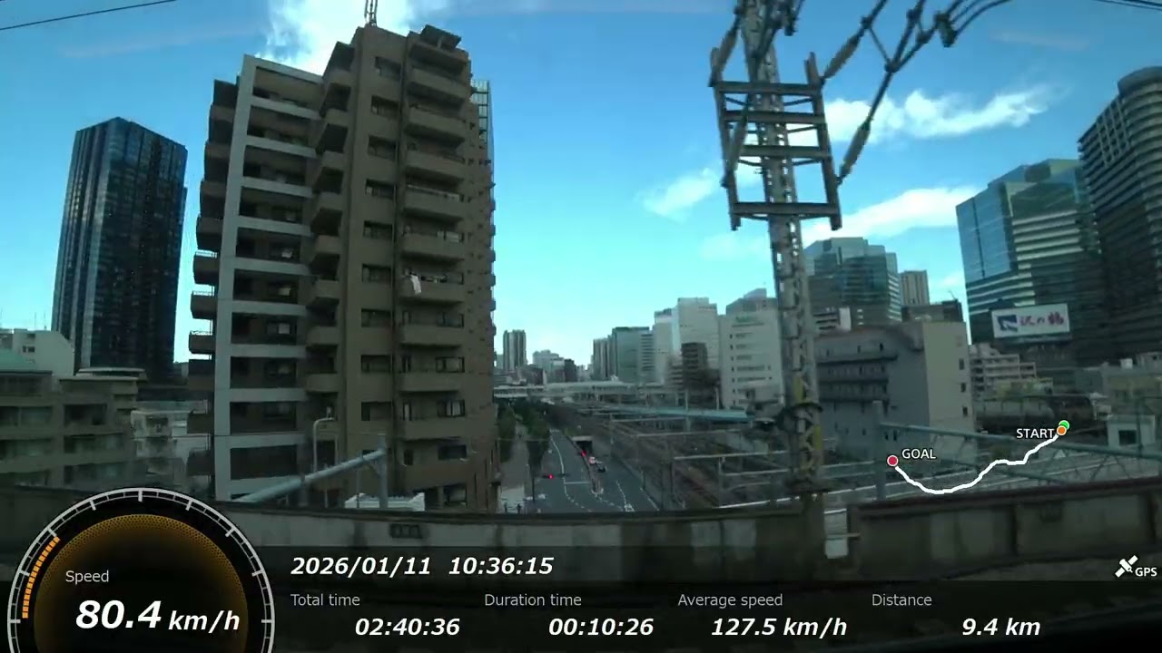 時刻・走行距離・速度計付き新幹線車窓 こだま717号 Vol.5(東京→名古屋、N700Sグリーン車、富士山車窓動画) with アクションカム
