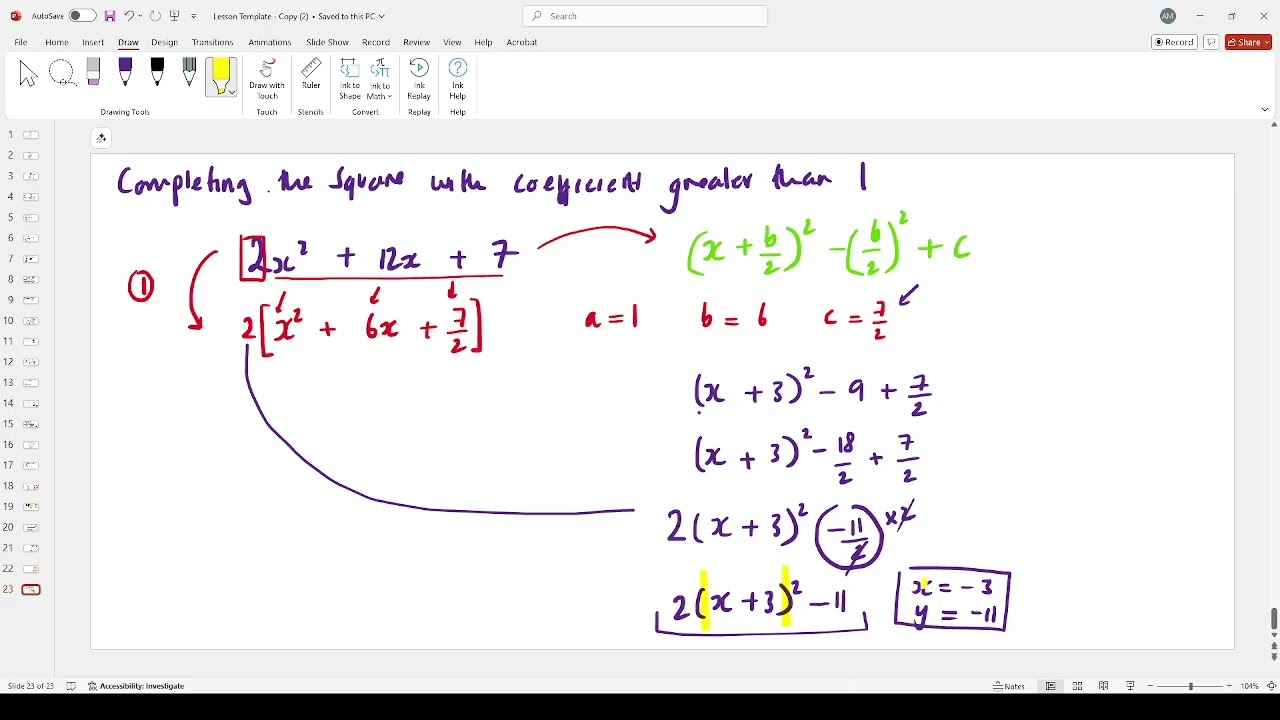 Completing the square with Coefficient greater than 1 & Inverse function | 26th September