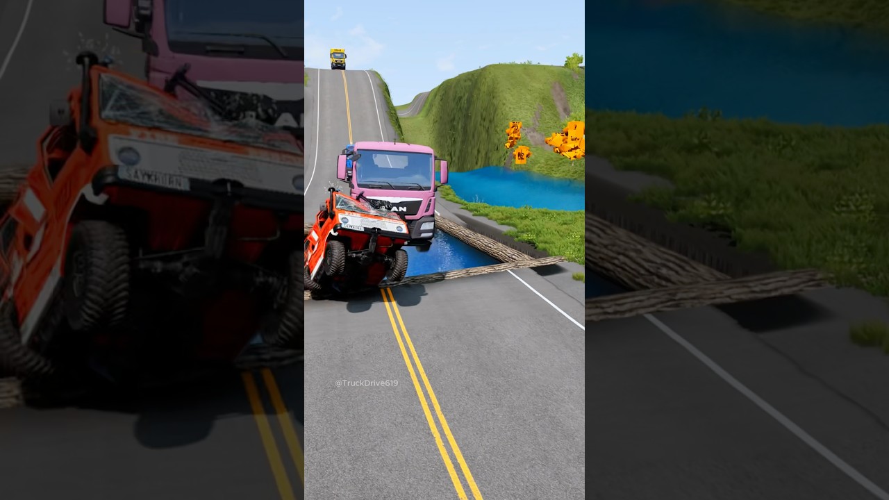 Dump trucks vs giant water pit part2265 #automobile #shortvideo #beamngdrive #truck #india