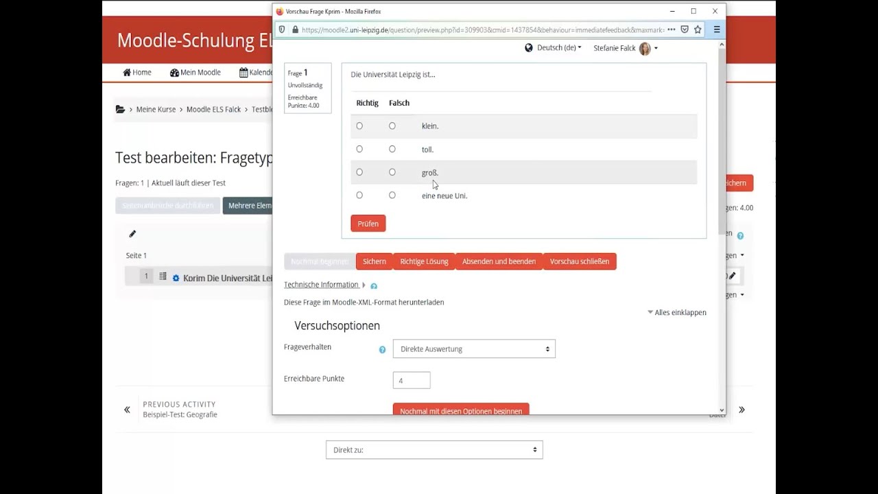 Prüfen mit Moodle: Zuordnung