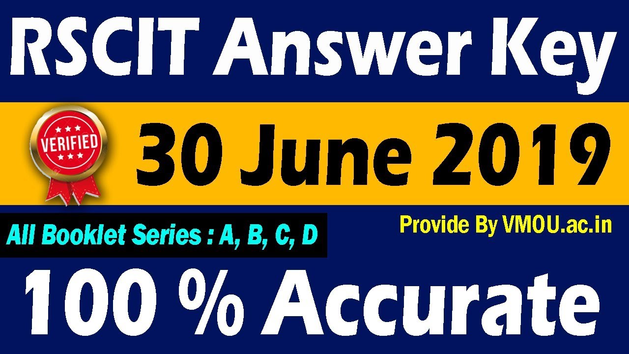 RSCIT ANSWER KEY 30 JUNE 2019 | 100% Accurate | RKCL OFFICIAL ANSWER KEY ALL BOOKLET SERIES DOWNLOAD