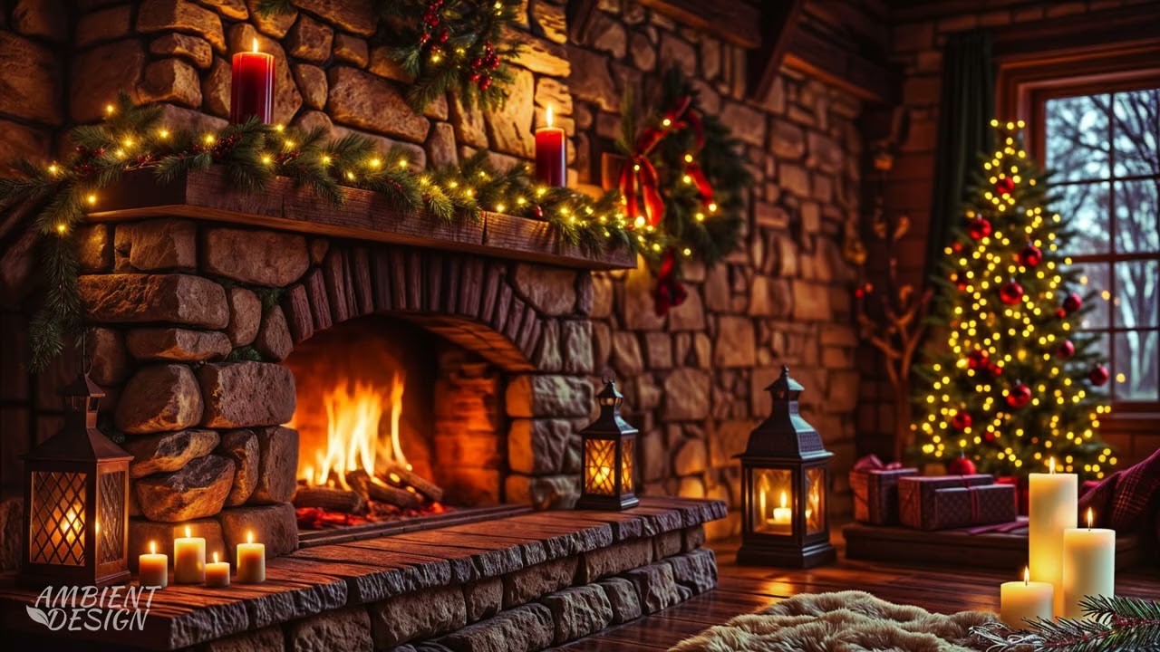 [Ambient Design] Cozy Christmas Fireplace 🎄 Crackling Fire Sound for Deep Sleep