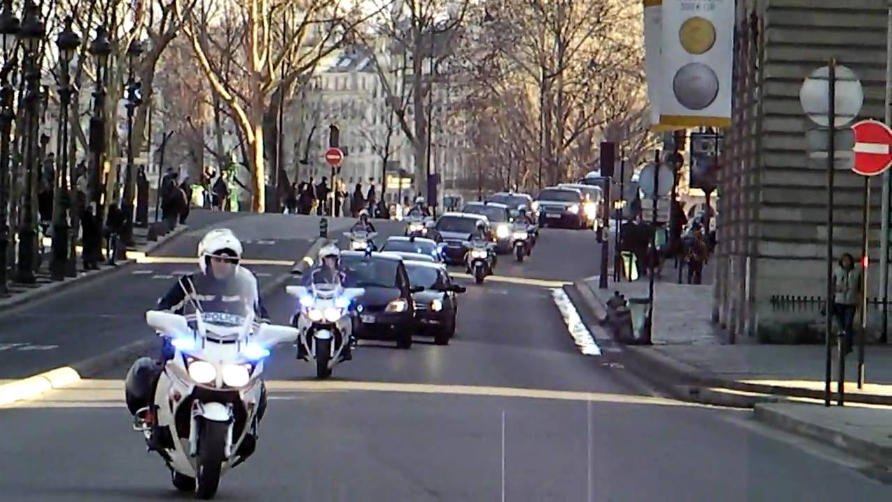 Russian President Dimitry Medvedev in Paris Motorcade with Motorcycle Escort