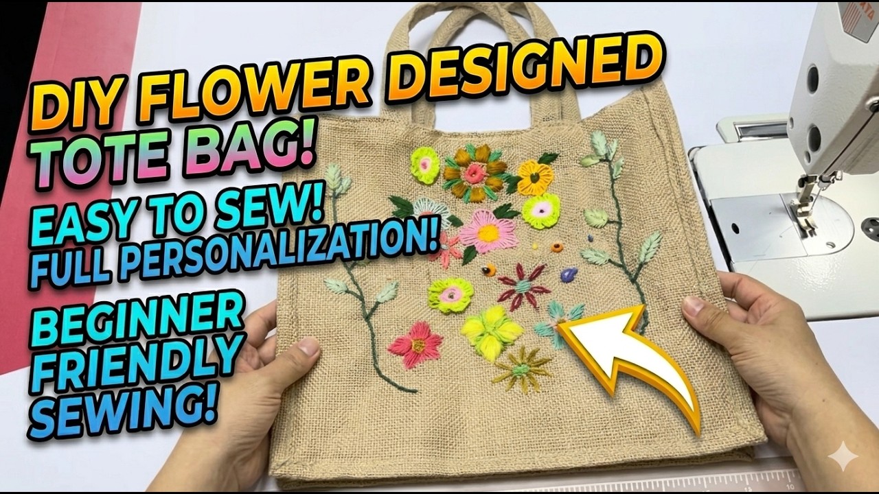 Hand Embroidery Flowers on a Burlap-Style Handmade Bag | DIY Craft #handmade #bag #explore 
