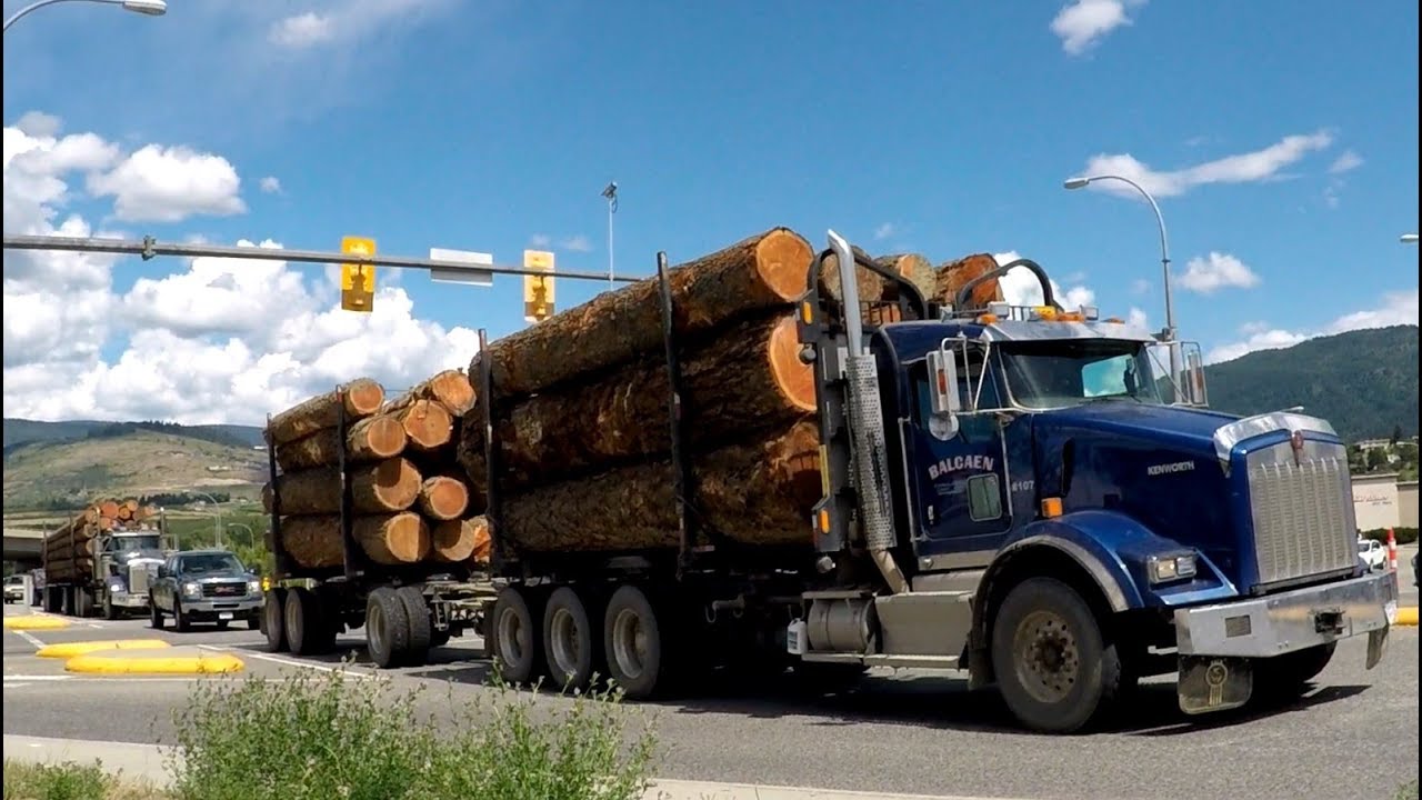 LOGGING TRUCKS #28 -- Various Axle & Trailer Configurations Haulin' Through Town