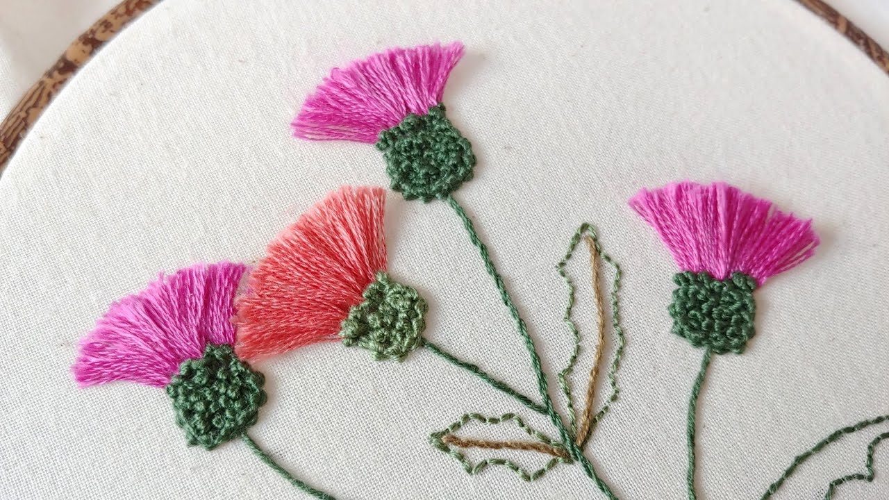 [프랑스 자수] 엉겅퀴 입체자수  Thistle Embroidery / 스미르나스티치/ 도안제공 Provide design/embroidery for beginners