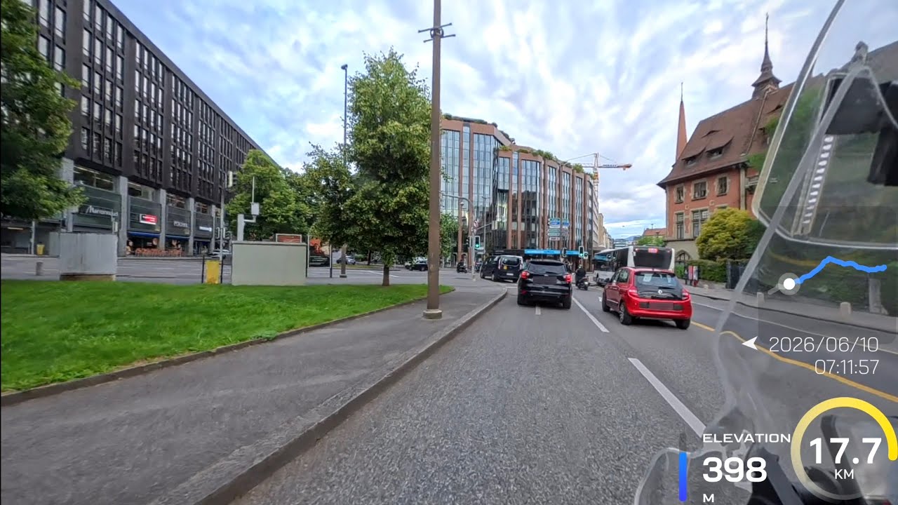 Morning Motorcycle Ride in Geneva - pure sound (no music)