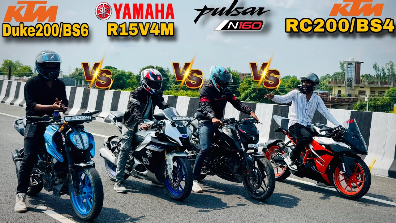 Yamaha R15M vs pulser N160 vs RC 200 vs Duke 200 Bs6  Drag Race 😱!! Bike Comparison!! #youtubevideo 